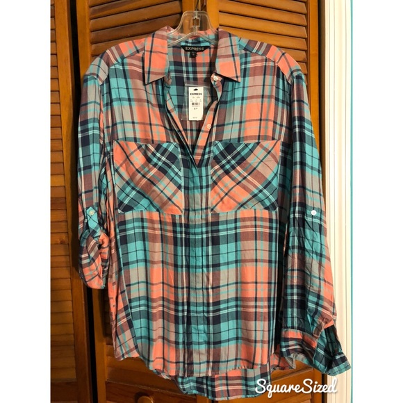 Express Tops - NWT Express plaid Portofino shirt size S